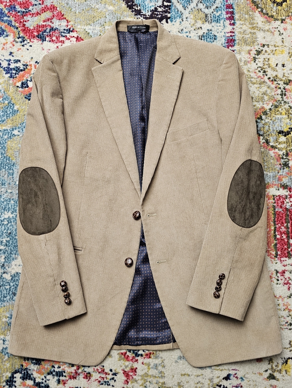Chaps Sport Coat Mens Size 42R Corduroy Blazer Elbow Patches Khaki Tan - Picture 1 of 16